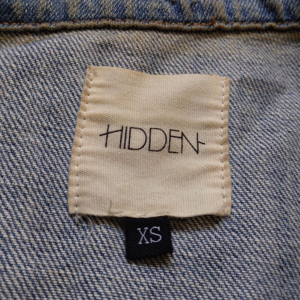 Hidden Embroidered Distressed Denim Jean Jacket Grunge Y2K Women's Size XS - Picture 11 of 16
